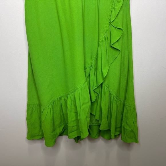 J.CREW Crepe Flounce Dress Green Wrap Front Ruffle Asymmetric Hem - Picture 7 of 9